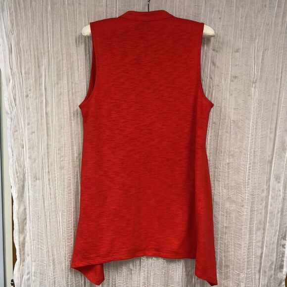 Chicos M Cotton Blend Sleeveless V-Neck Vibrant Red Hanky Style - Picture 4 of 11